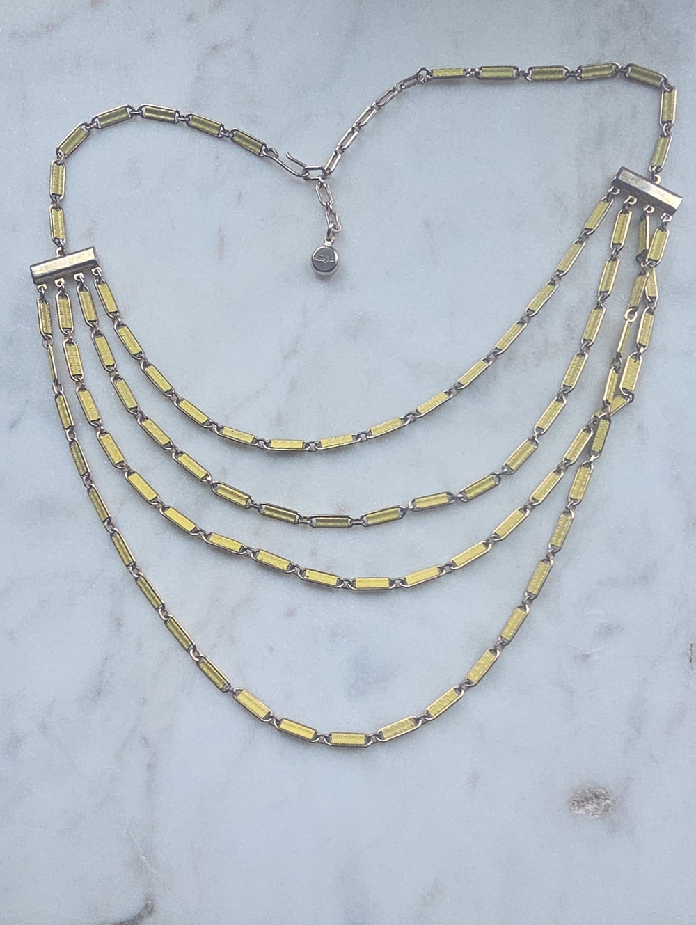 Rare Vintage Signed Rebajes Mid Century Yellow Enamel Link Chain Necklace